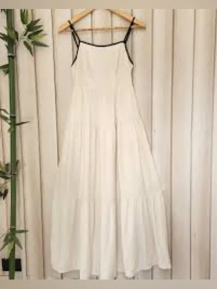 Blu Pepper Hazel Khaki Midi Dress NWT Boho Tiered Open Back Tie Cream Large - Image 6