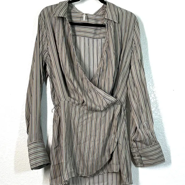 L Free People Wrap Top Arlo Wrap Satin Blouse office wear corporate Long Sleeve - Image 7