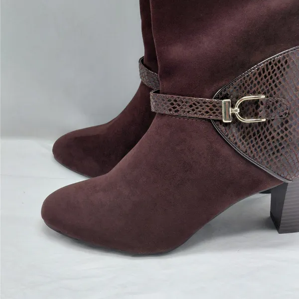 Karen Scott Sharonn Brown Knee High Boots 7.5M Faux Suede Chunky Block Heel - Image 5