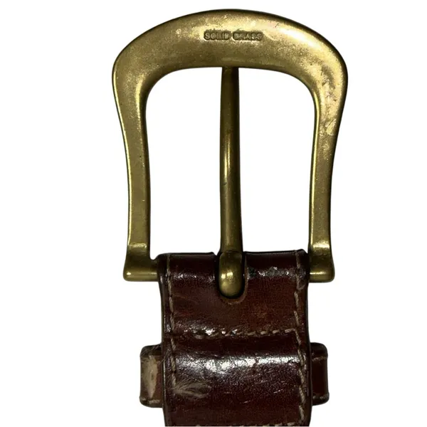 Vintage Y2K Size M Brown Leather Square Brass Buckle Belt - Image 3