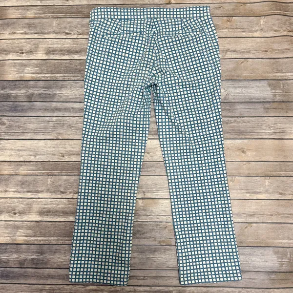 Tory Burch Blue Off White Checkered Straight Leg Cropped Side Zipper Pants 29 - Image 5