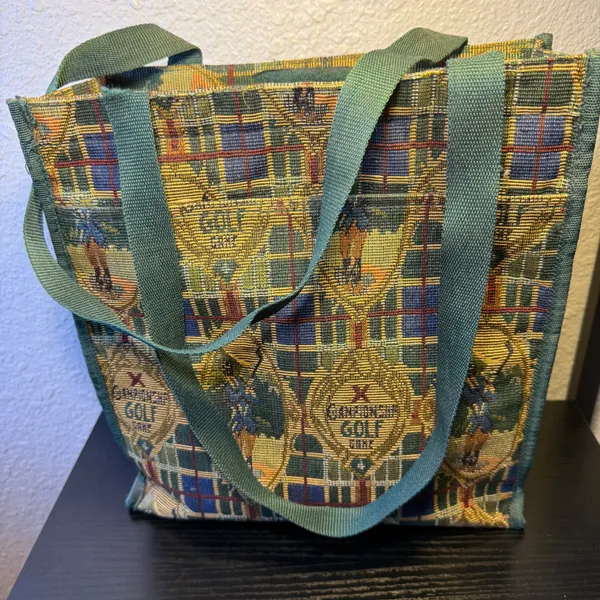 VTG 90s‎ Tapestry Golf Tournament Tote Bag & Coin Purse Pouch Plaid Large Purse - Image 5