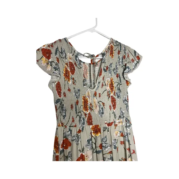 Patrons of Peace Floral Smocked‎ Midi Dress Sage Green Flutter Sleeve J1928F58 S - Image 4