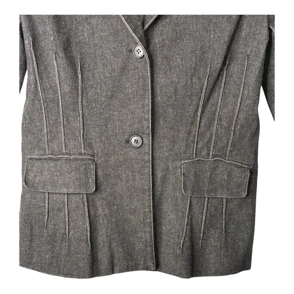 White House Black Market Dark Denim Blazer Fitted Jacket‎ Pintuck Pleated Coat - Image 5