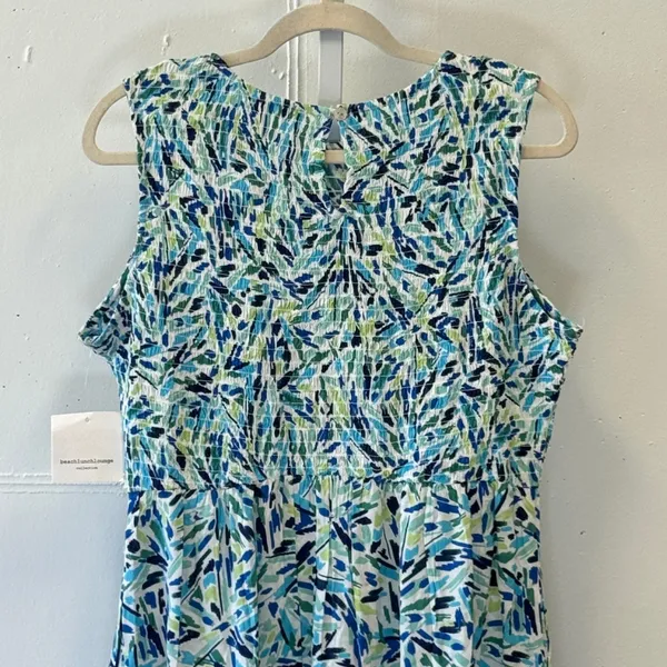 NWT Beachlunchlounge Julieta Midi Dress Blue Green Abstract Smocked Viscose M - Image 5