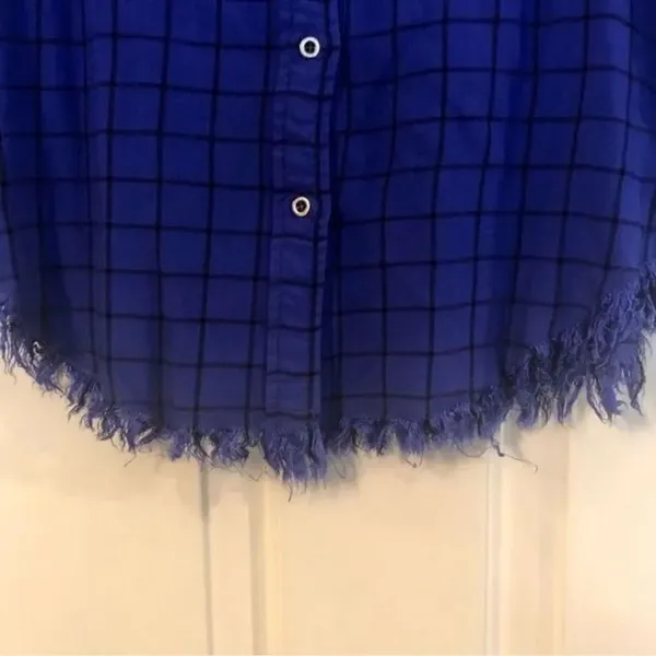 Westbound Blue and Black Plaid Long-sleeved Button-up Size PM - Image 3