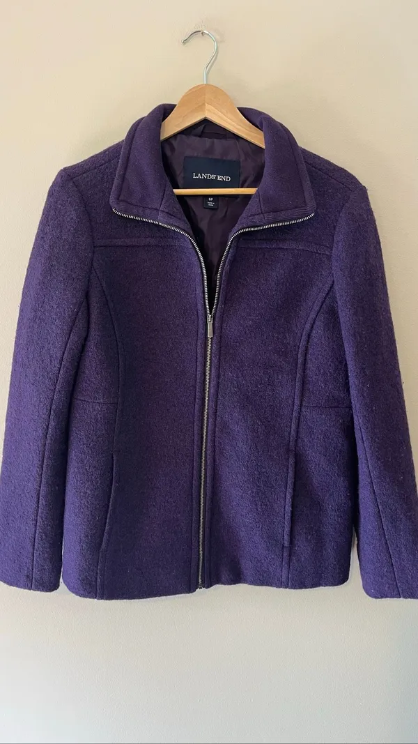 Lands' End Purple Wool Blend Zip Jacket Coat Petite 6P Plum Winter Fall - Image 2