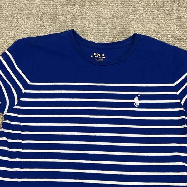 Polo Ralph Lauren Tee Shirt Dress Womens Medium Striped Blue White Nautical - Image 2