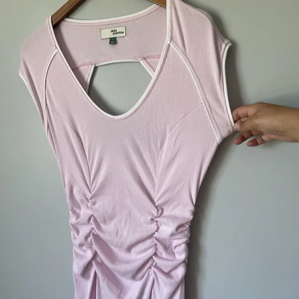 Daily Practice Line It Up V-Neck Maxi Dress Pink White Ribbed Size Medium - Image 5