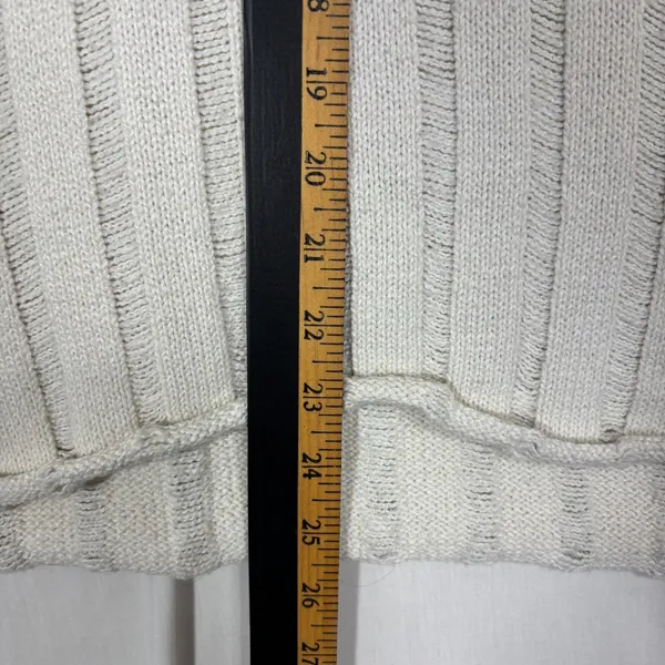 Rolled Hem Sweater Cream V-Neck‎ Wide Ribbed Casual Boho Office Neutral Plus 3XL - Image 6