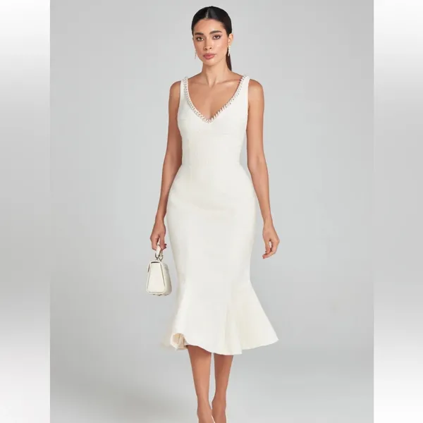 Nadine Merabi Penelope tweed jeweled dress pearl accent‎ neckline - Image 2