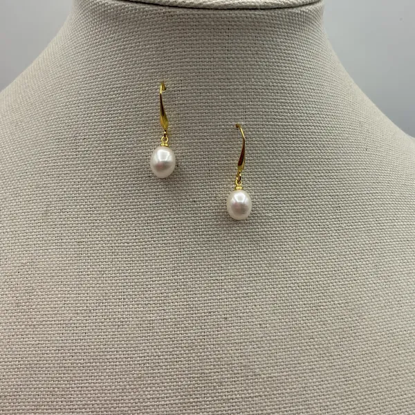 Gold Plated White Pearl Earrings - Image 2