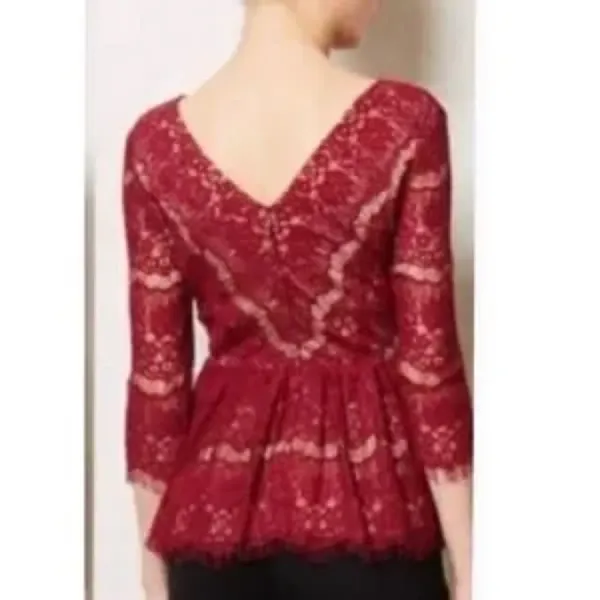Anthropologie Maeve Lace Peplum Top Burgundy Large - Image 2