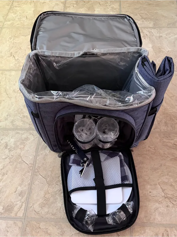 NEW Vogano 2 Person Picnic Backpack Set Insulated Cooler Blanket Travel Bag - Image 8