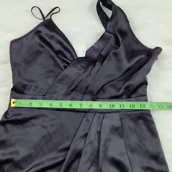 Banana‎ Republic -738 Faux Wrap Slip Dress Asymmetrical shoulder Black Satin 4 - Image 13