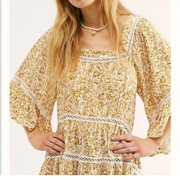 FREE PEOPLE Talk About It Tunic Floral Mini Dress small - Image 2