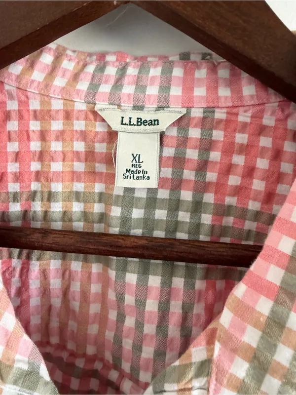 L.L.Bean Button Down Shirt Women’s XL Pink Green Plaid Check Cotton Long Sleeve - Image 2