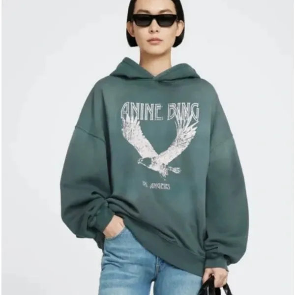 Anine Bing Ash Eagle Hoodie in Emerald Womens Small Green - Image 14