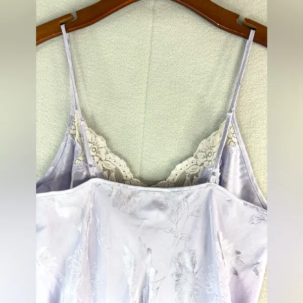 Sensors M Maxi Lace Trim Slip Gown Lavender Floral Chemise - Image 8