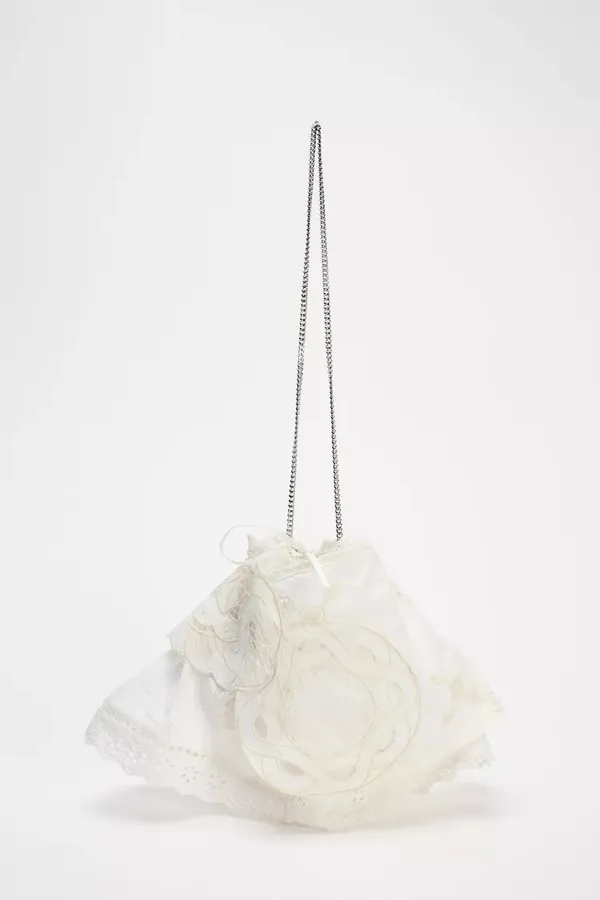 Zara Cream Lace Appliqué Shoulder Bag with Chain Strap Bohemian Summer Vacation - Image 6