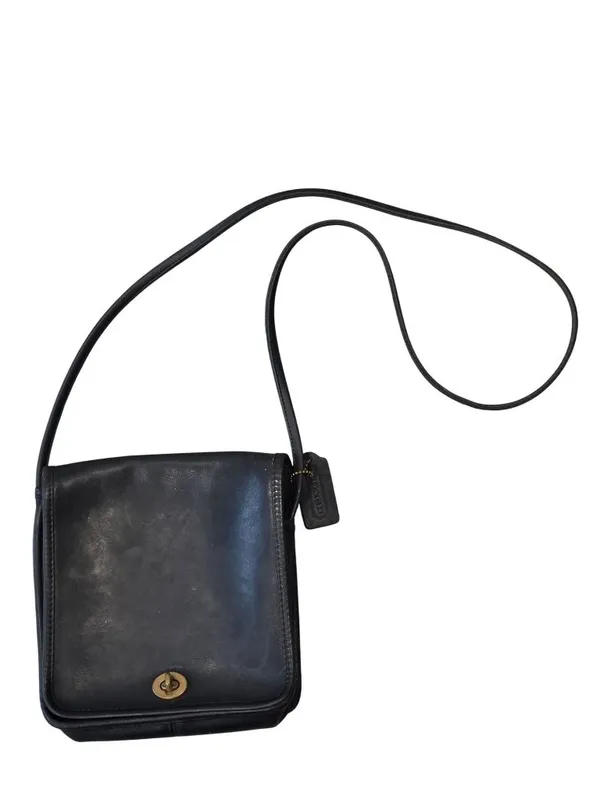 Vintage Coach Black Leather Crossbody Satchel Bag With Brass Turnlock - Image 3