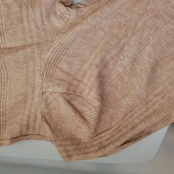 Ribbed Mock Neck Top Womens Puff Shoulder Camel‎ Tan Fall Layering New Size M - Image 3