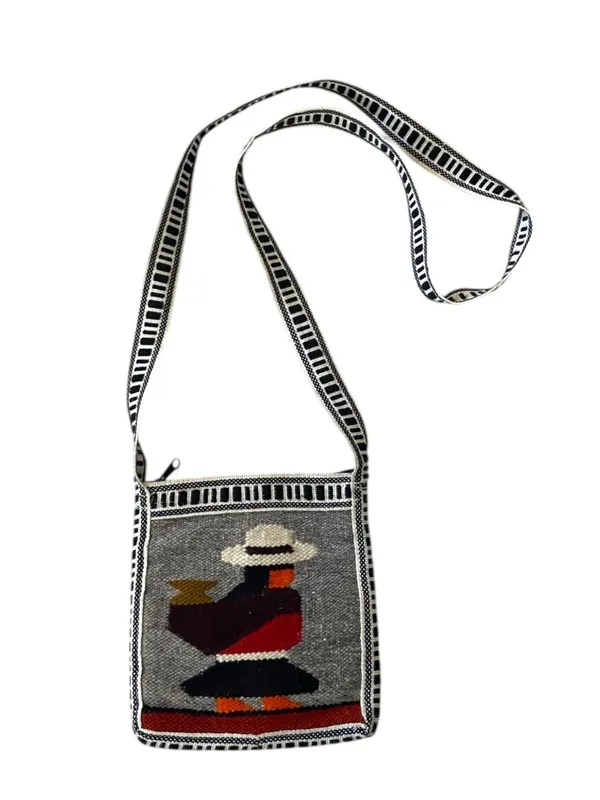 Handmade Wool Mexican Mini Crossbody Bag Gray One Size Coastal Festival Hippie - Image 9