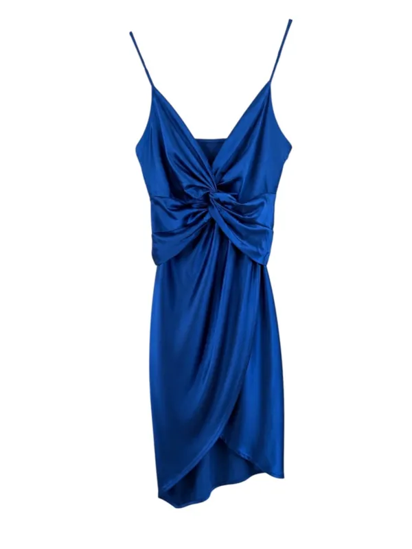Women's CIDER Blue Asymmetrical Satin Slip Dress M - Image 8