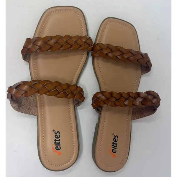 Veittes Women's Braided Flat Slides Brown Sandals Size‎ 10 - Image 4