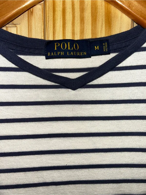 Ralph Lauren Navy and White Striped V‑Neck Tee - Image 3