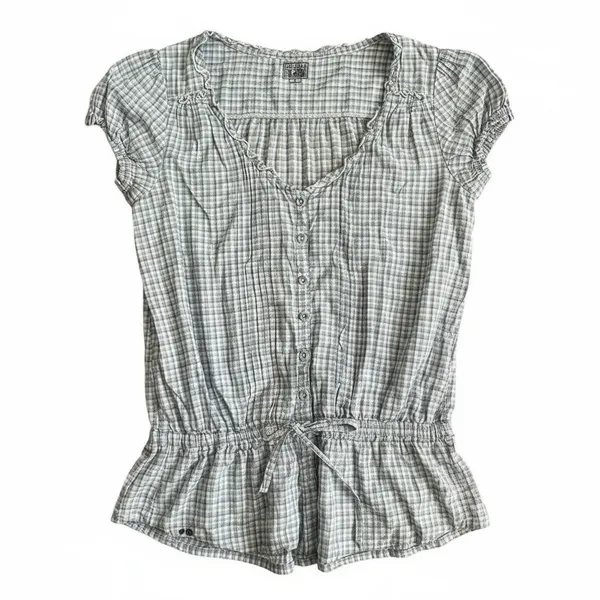CONVERSE One Star 100% Cotton Blue Checkered Short Sleeve Top, Small - Image 3