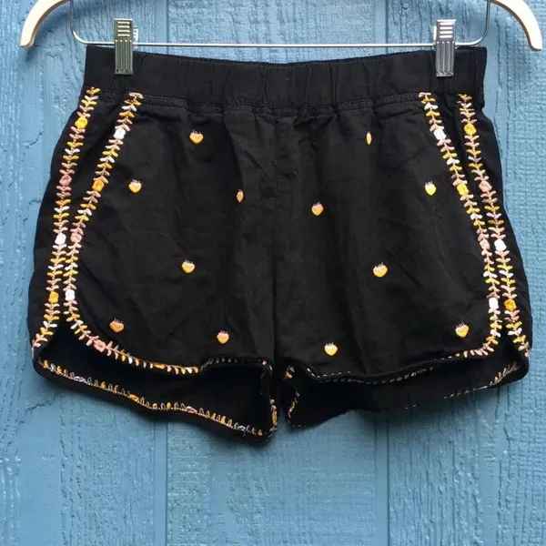 Madewell Women Embroidered Springtime Black Pull-On Shorts Small v6x - Image 5