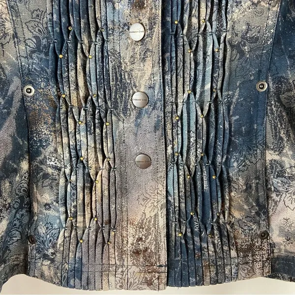 Coldwater Creek Navy and Gray Floral Paisley Beaded Long Sleeve Jacket Size 12P - Image 8