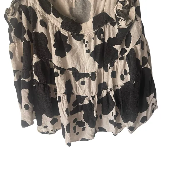 Mi Ami Women's Size Small Oversized Black White Cow Print Ruffle Western Blouse‎ - Image 3