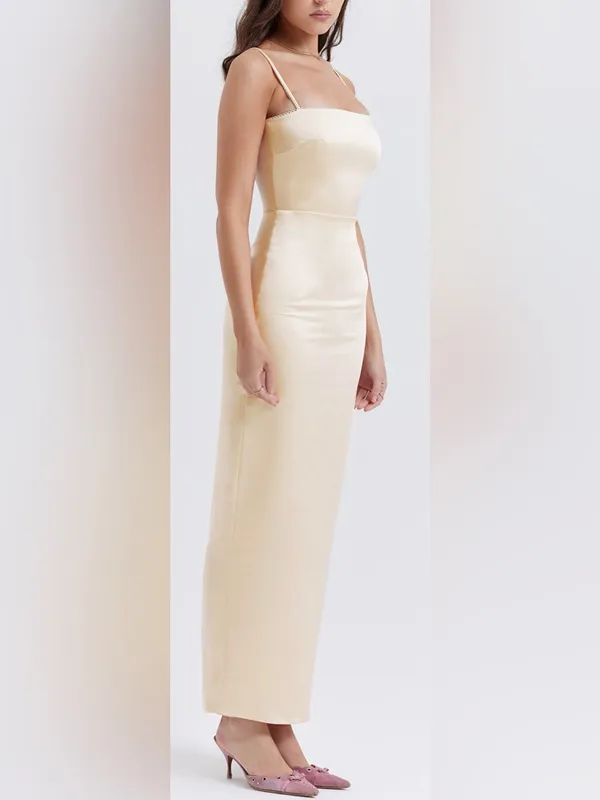 NWOT HOUSE OF CB Costanza vintage cream satin Maxi Dress sz S - Image 3
