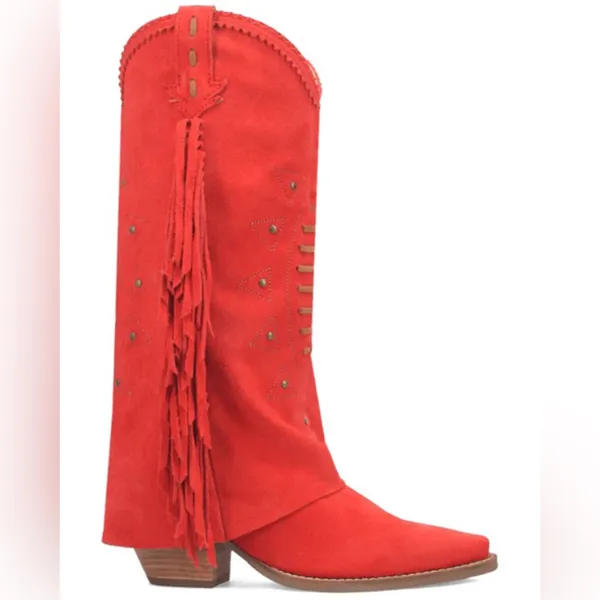 DINGO Red‎ Made In Mexico Suede Spirit Trail Boots With Fringe Size 6 - Image 2