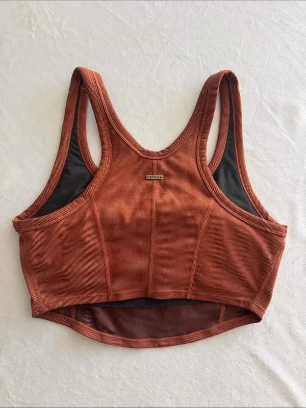 Prana Ribbed Scoop-Back Crop Bralette in Rust Brown - Image 3
