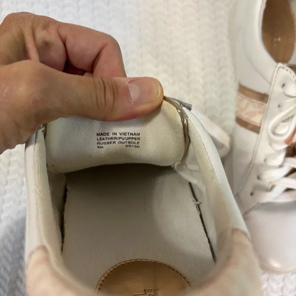 Michael Kors Irving‎ Stripe Sneakers Womens 9M White Rose Gold Leather Logo - Image 6