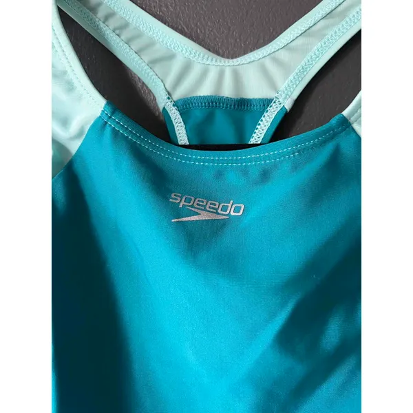 Speedo Women's One-Piece Swimsuit in Teal with Pink and Light Blue Accents - Image 2