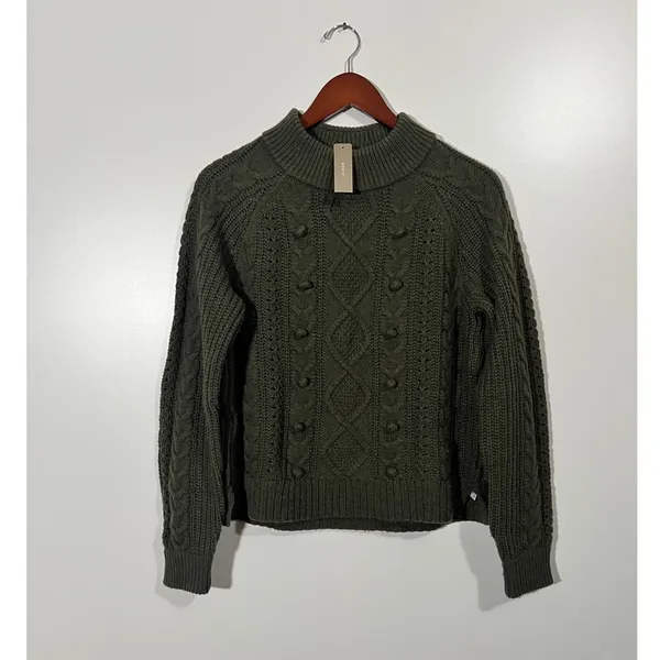 NWT J. Crew Olive Mockneck Cable Knit Sweater Wool Blend Sz Medium - Image 3