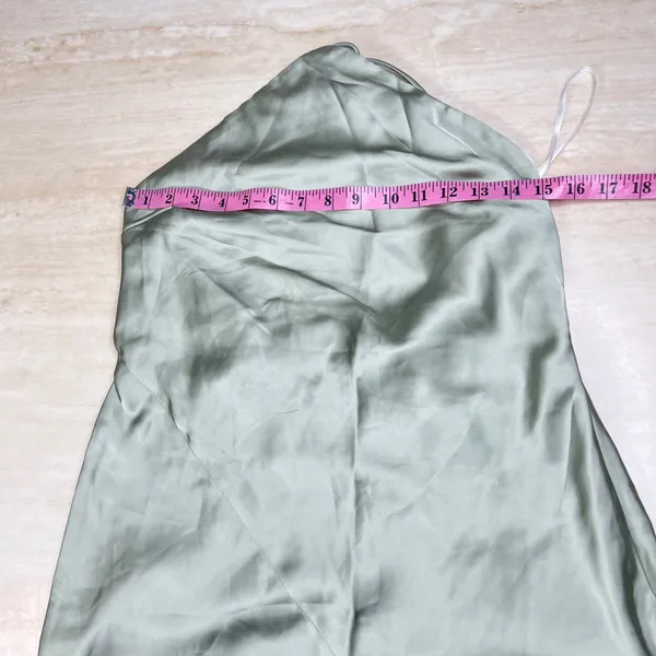 Hello Molly Sage Green Satin Halter Ruffle High Low Midi Dress Womens Size 10 - Image 5
