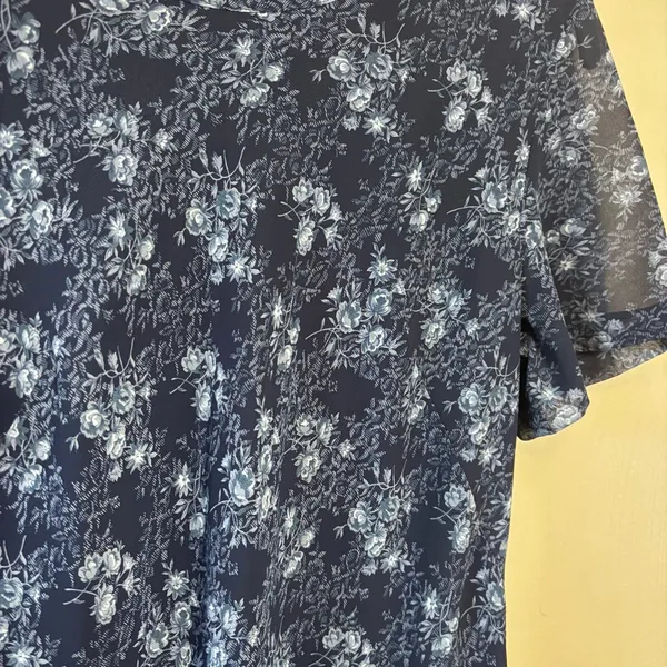 Laura Ashley Dress Floral Short‎ Sleeve Lined Polyester Blue Size 10 - Image 2