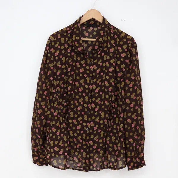Style & Co Blouse Women Large Brown Geometric Dot Button-Down Excellent - Image 2