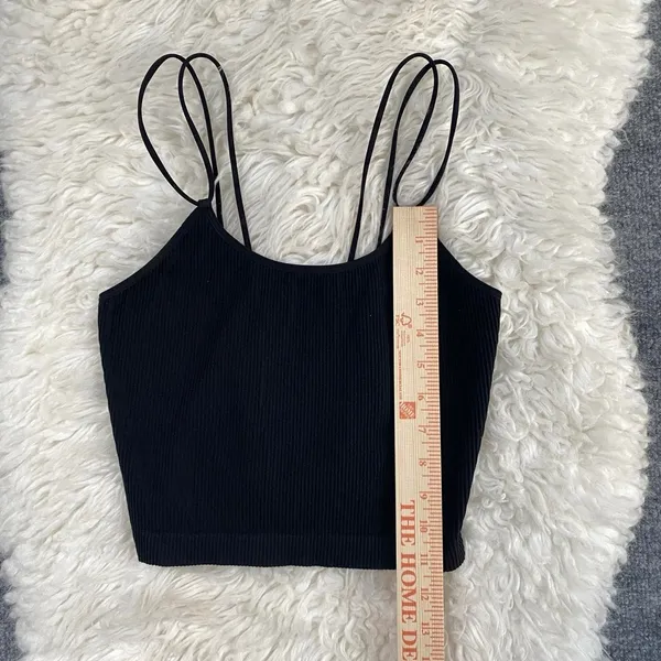 Colsie Black Ribbed Crop Tank Top Double Straps Grunge Alt Summer Spring - Image 7