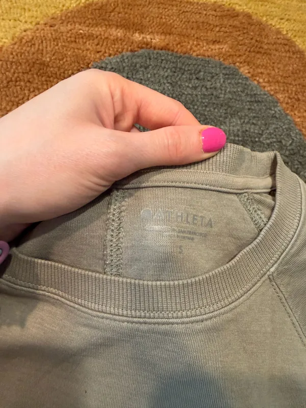 Athleta Women Sundown Sweatshirt Lightweight Light Olive Green Organic Cotton S - Image 2