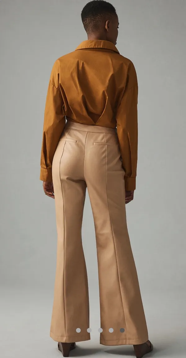 Avec Les Filles Beige Leather Flare Pants - Image 4