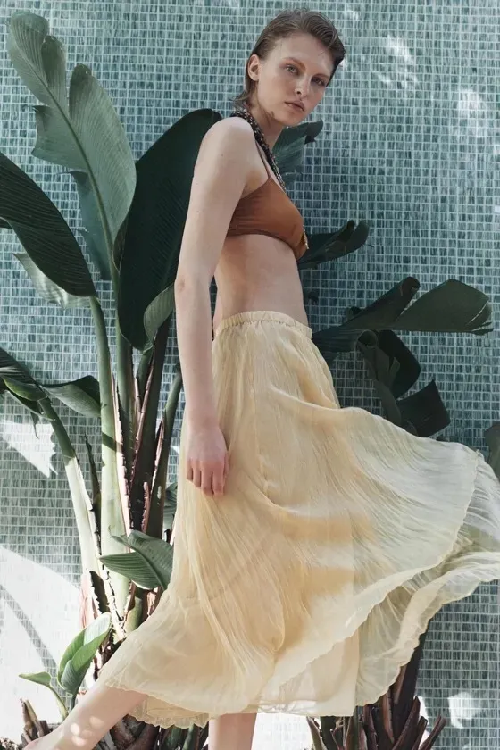 Zara Pleated Cream Maxi Skirt Flowy Summer Casual Style - Image 7