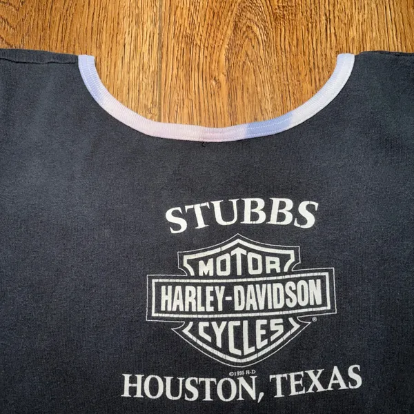 VTG 1995 Harley Davidson Rules Womens XL Baby‎ Tee Houston TX Ringer Shirt USA - Image 9