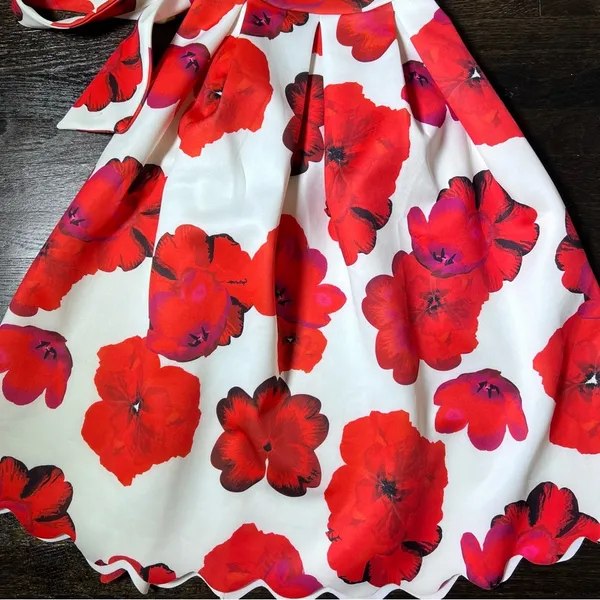 ASOS Design Scallop White and Red Poppy Floral Print Midi Skater Dress - Image 4