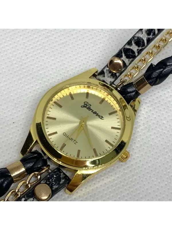 Geneva Women's Gold Toned black Wrap Around band watch 28mm up to 6.5” running - Image 2
